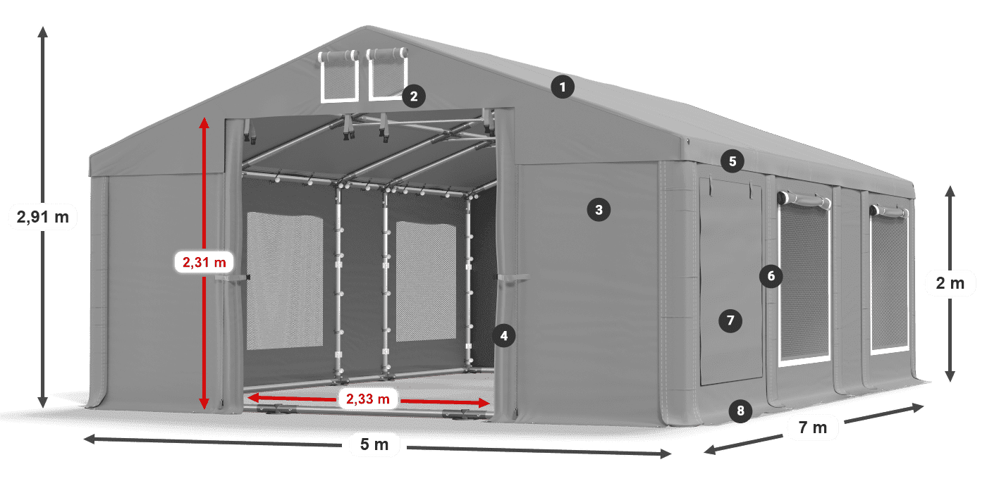 Střecha: MS 580 PVC Stěny: SD M 500 PVC 2m legenda
