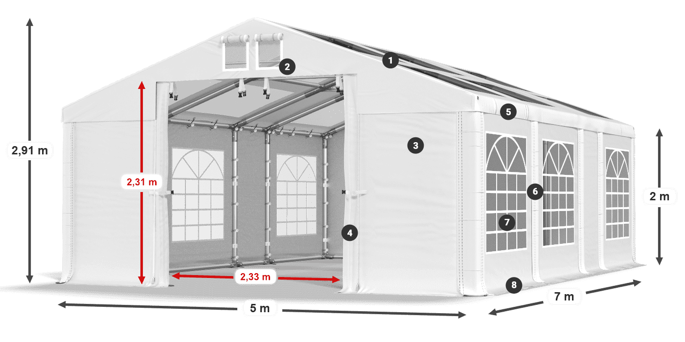 Střecha: MS 580 PVC Stěny: SD 500 PVC 2m legenda