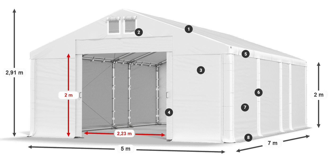 Střecha: MS 580 PVC Stěny: SD 500 PVC 2m legenda