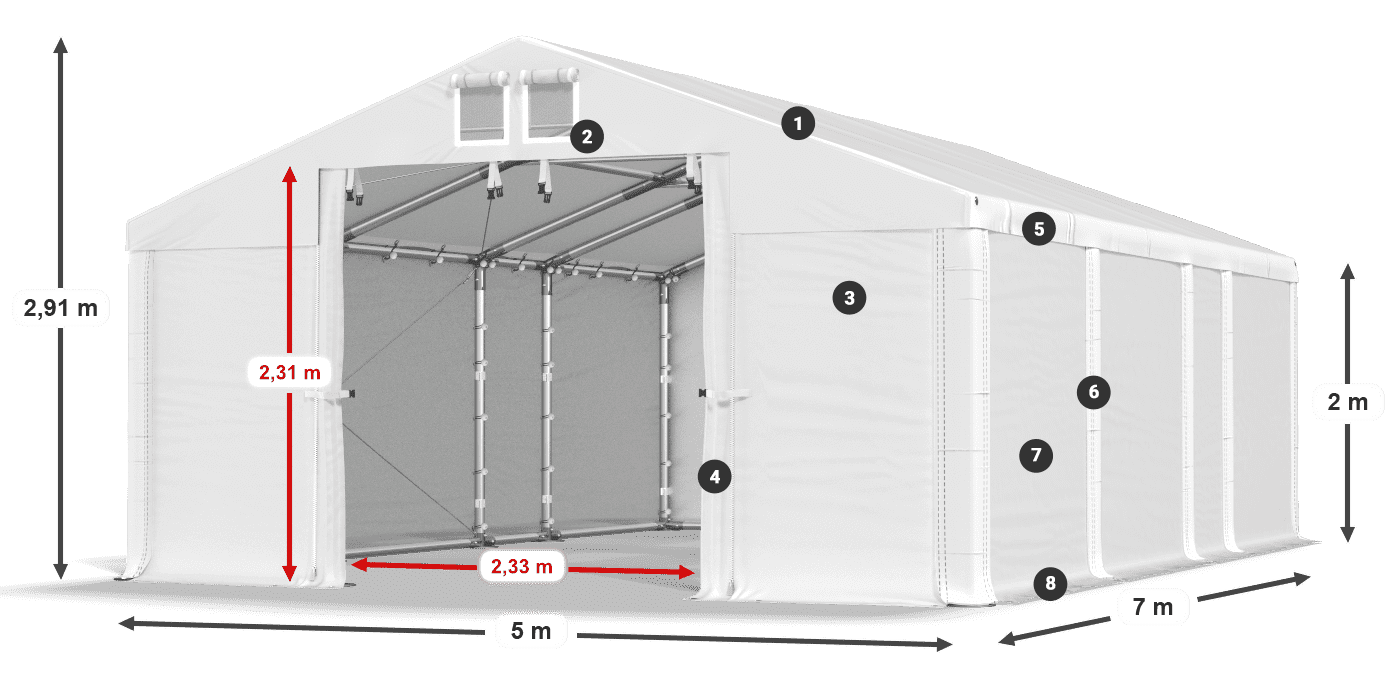 Střecha: MS 580 PVC Stěny: SD 500 PVC 2m legenda