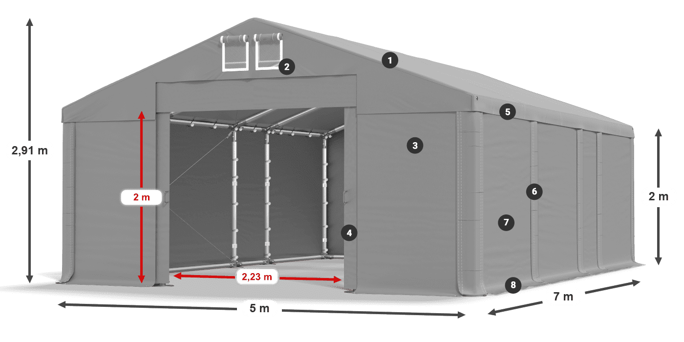 Střecha: MS 580 PVC Stěny: SD 500 PVC 2m legenda