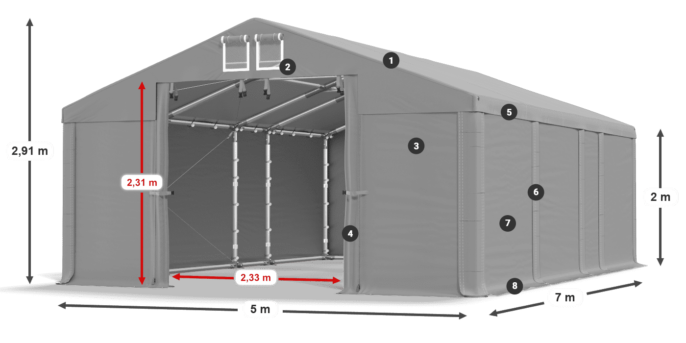 Střecha: MS 580 PVC Stěny: SD 500 PVC 2m legenda