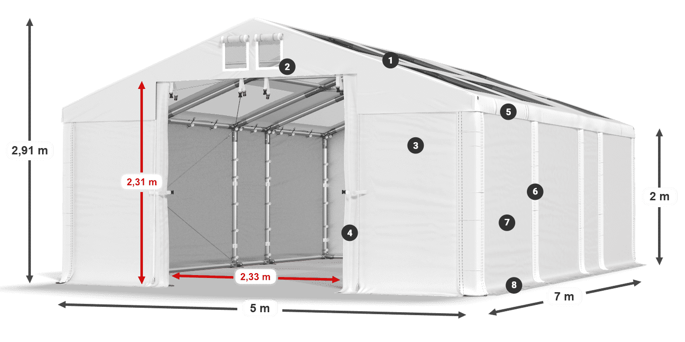Střecha: MS T 580 PVC Stěny: SD 500 PVC 2m legenda