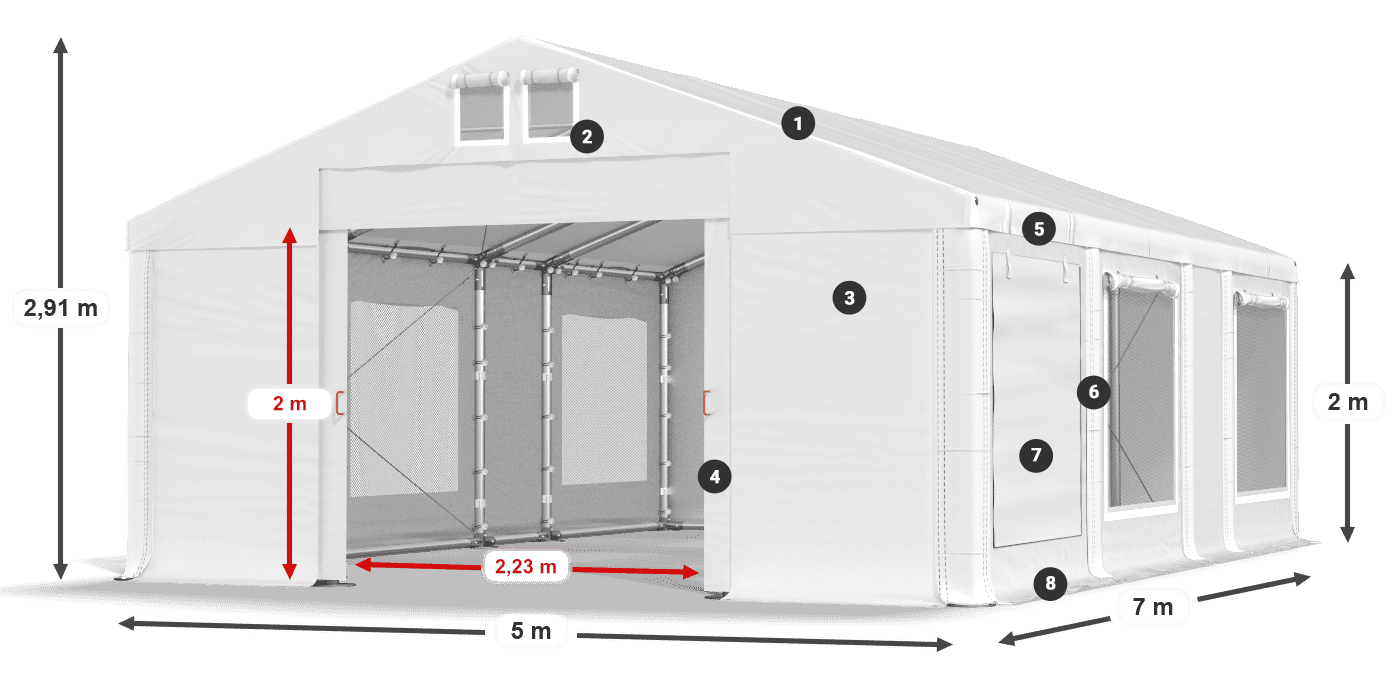 Střecha: MS 580 PVC Stěny: SD M 500 PVC 2m legenda