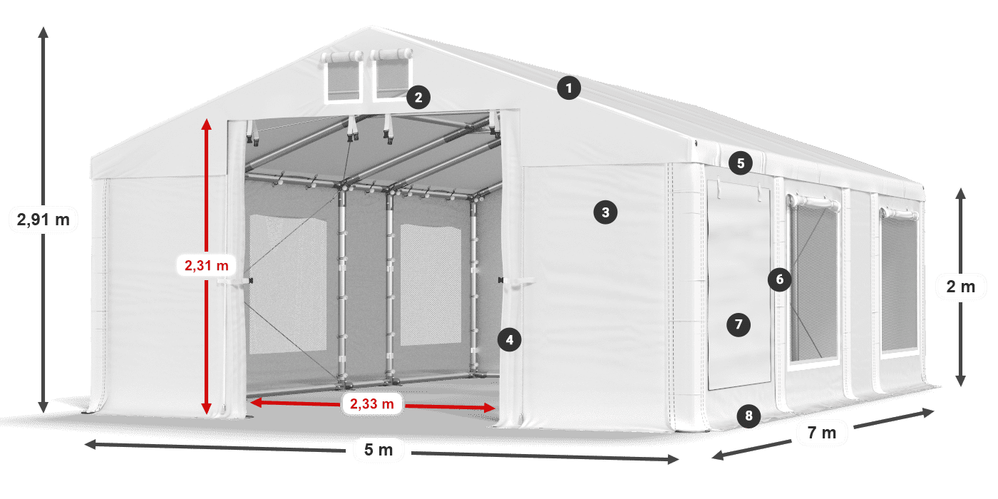Střecha: MS 580 PVC Stěny: SD M 500 PVC 2m legenda