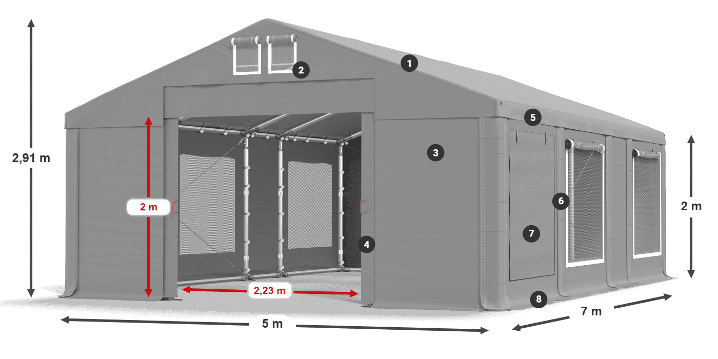 Střecha: MS 580 PVC Stěny: SD M 500 PVC 2m legenda