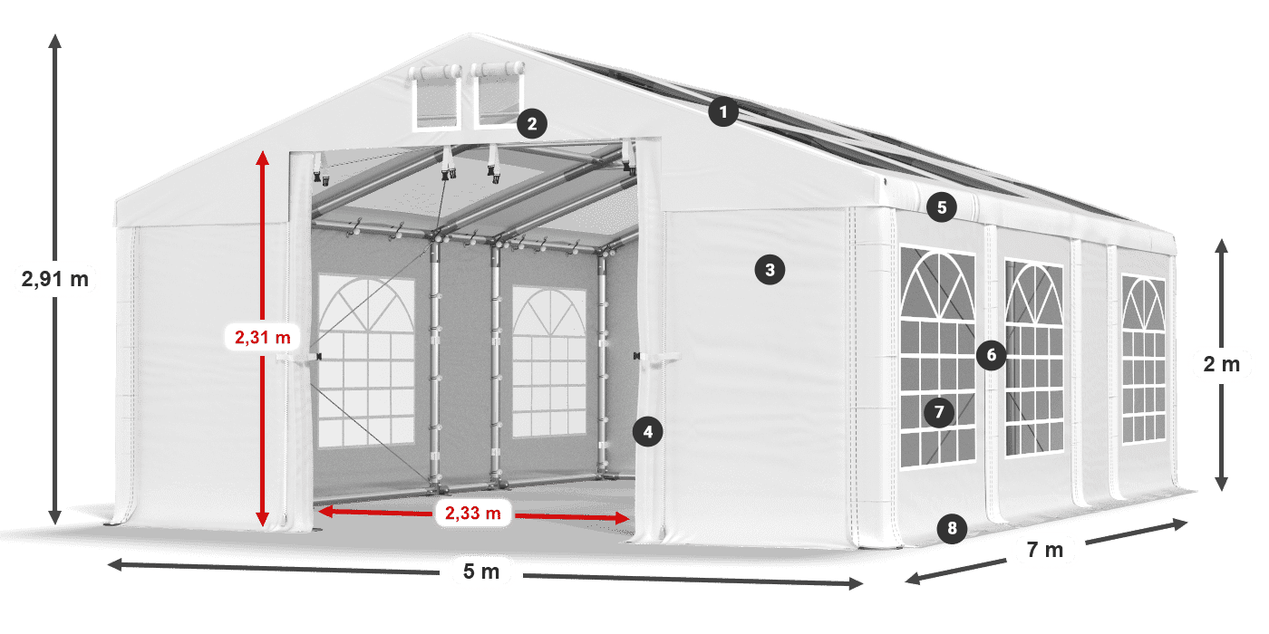 Střecha: MS 580 PVC Stěny: SD 500 PVC 2m legenda