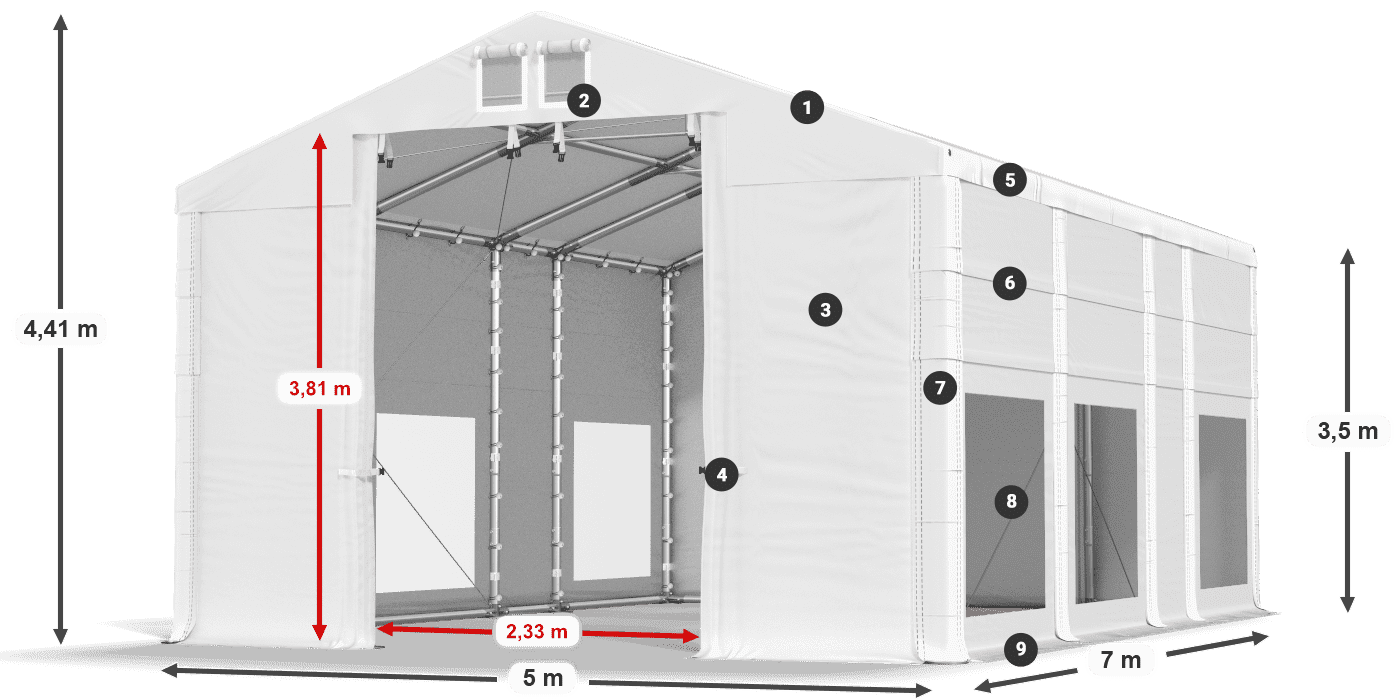 Střecha: MS 580 PVC Stěny: MS 580 PVC 3,5m legenda