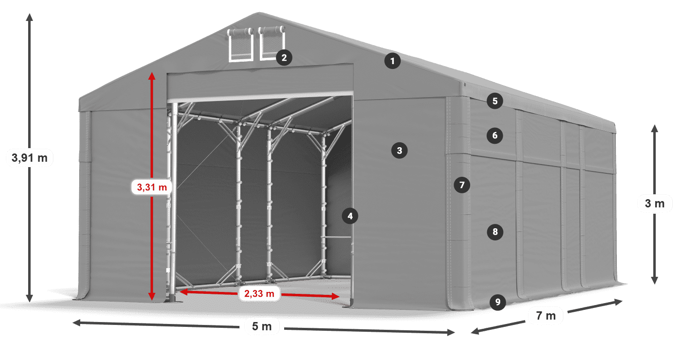 Střecha: FR 620 PVC Stěny: MS 580 PVC 3m legenda