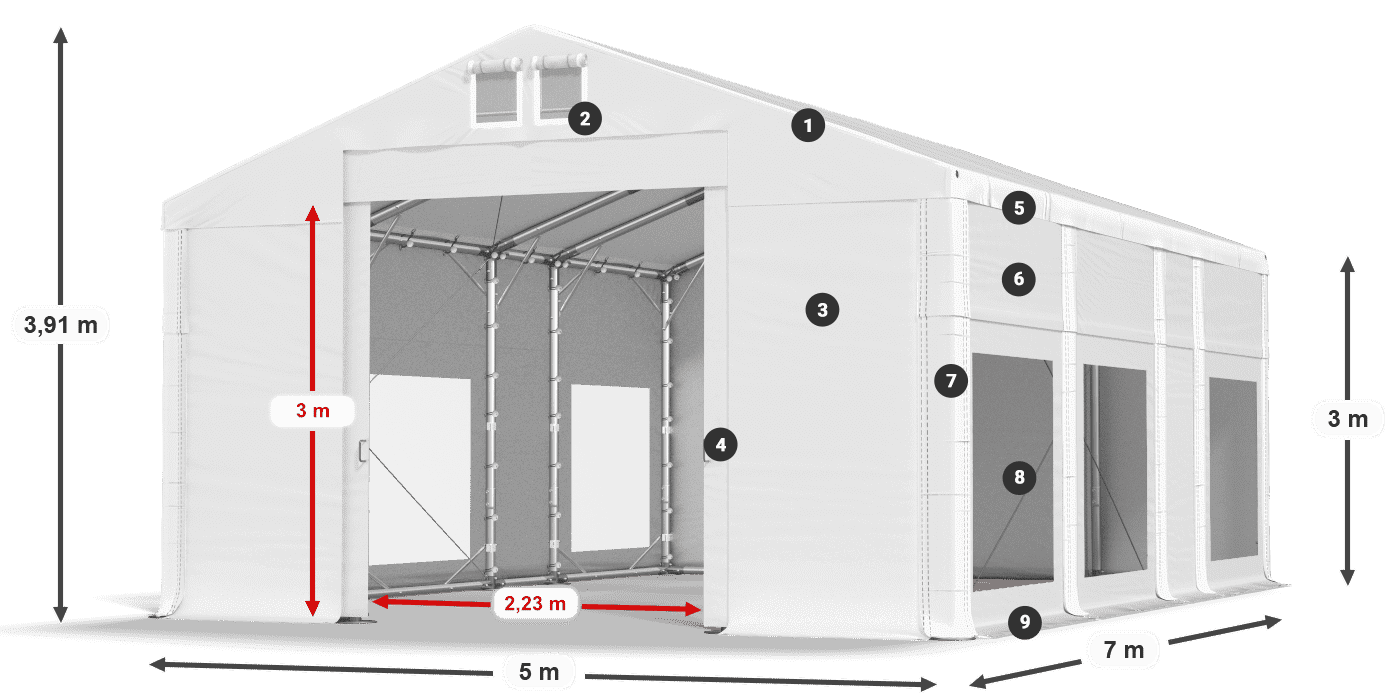 Střecha: MS 580 PVC Stěny: MS 580 PVC 3m legenda