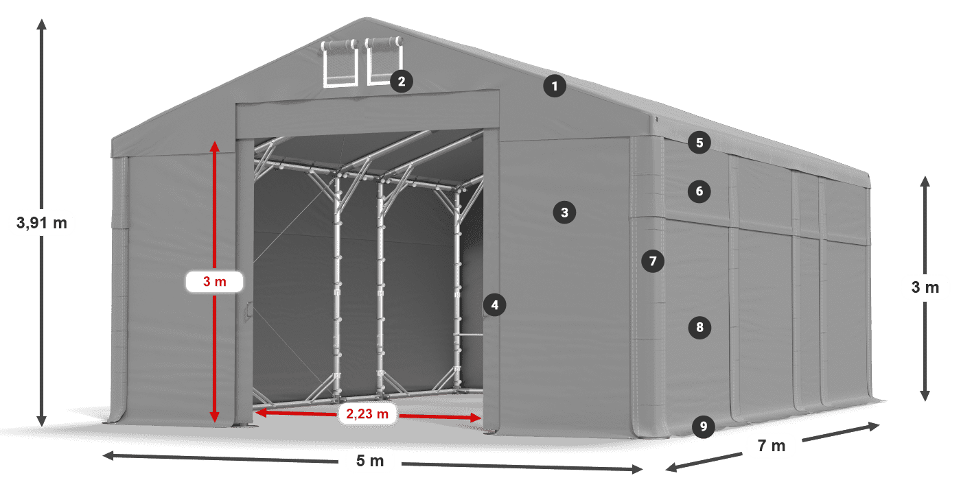Střecha: MS 580 PVC Stěny: SD 500 PVC 3m legenda