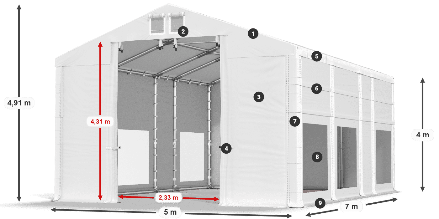 Střecha: MS 580 PVC Stěny: MS 580 PVC 4m legenda