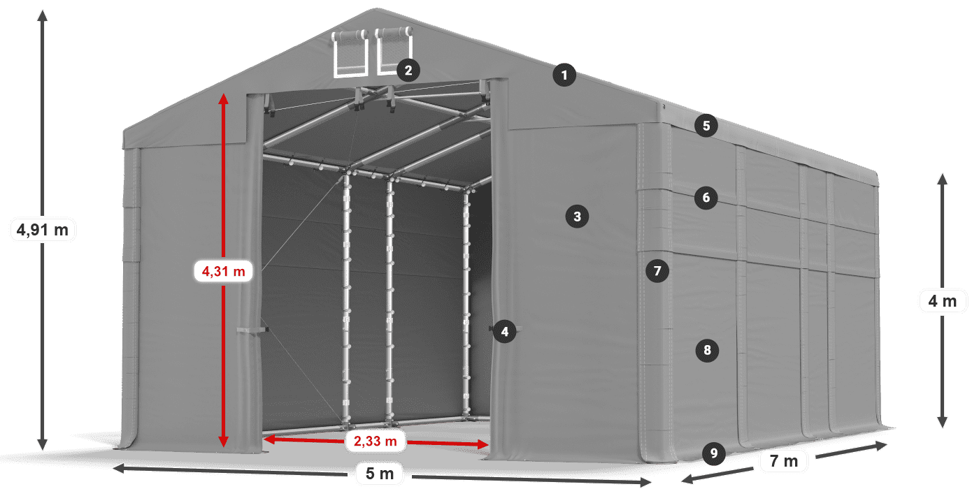 Střecha: MS 580 PVC Stěny: SD 500 PVC 4m legenda