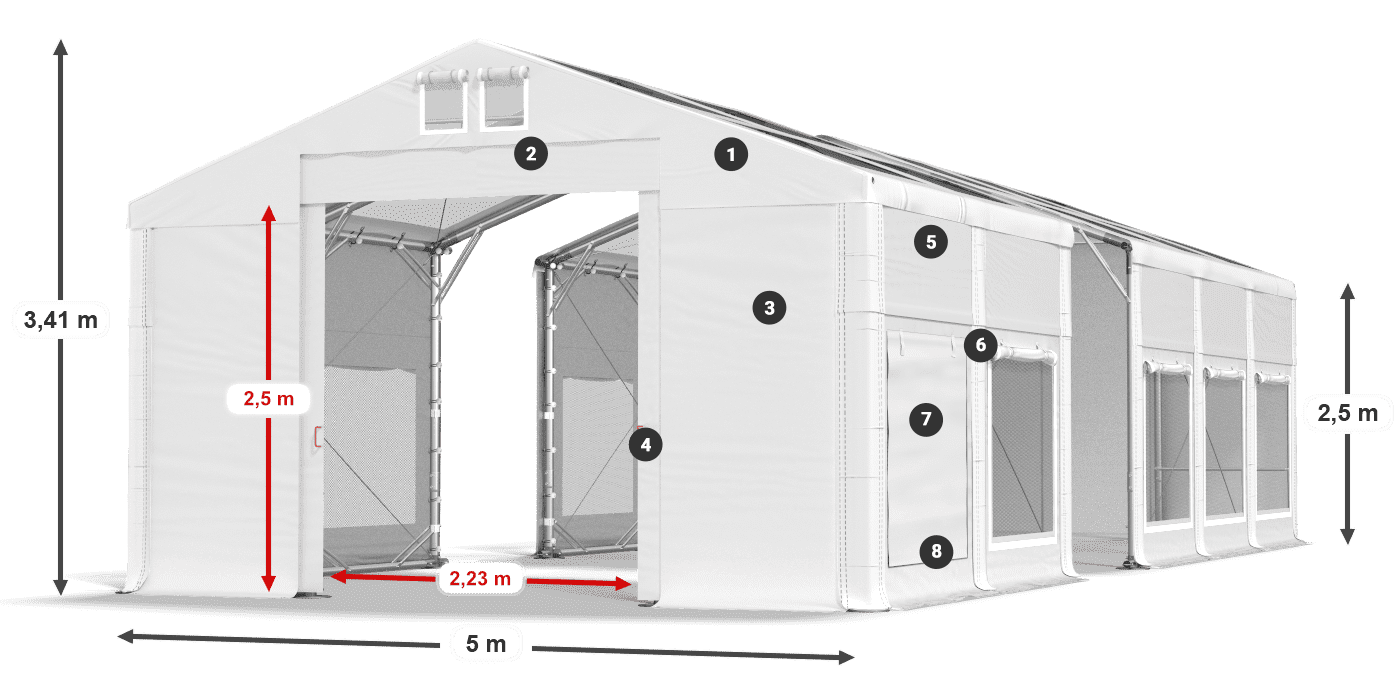 Střecha: MS T 580 PVC Stěny: SD M 500 PVC 2,5 m legenda
