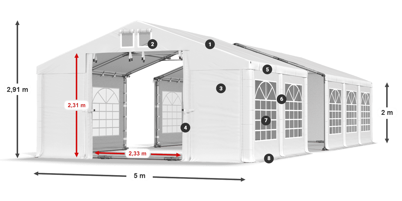 Střecha: FR 620 PVC Stěny: SD 500 PVC 2m legenda