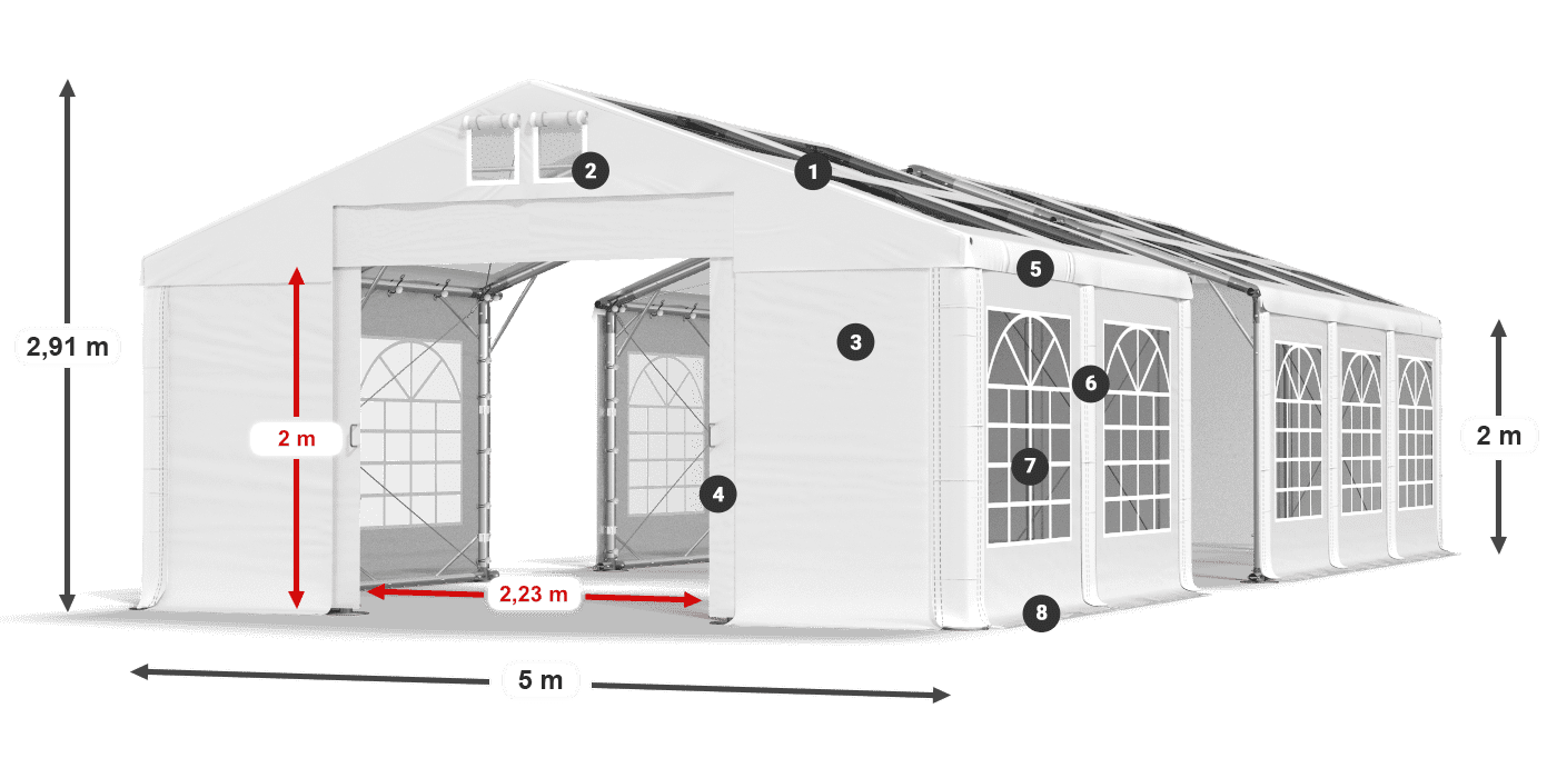Střecha: MS T 580 PVC Stěny: FR 620 PVC 2m legenda