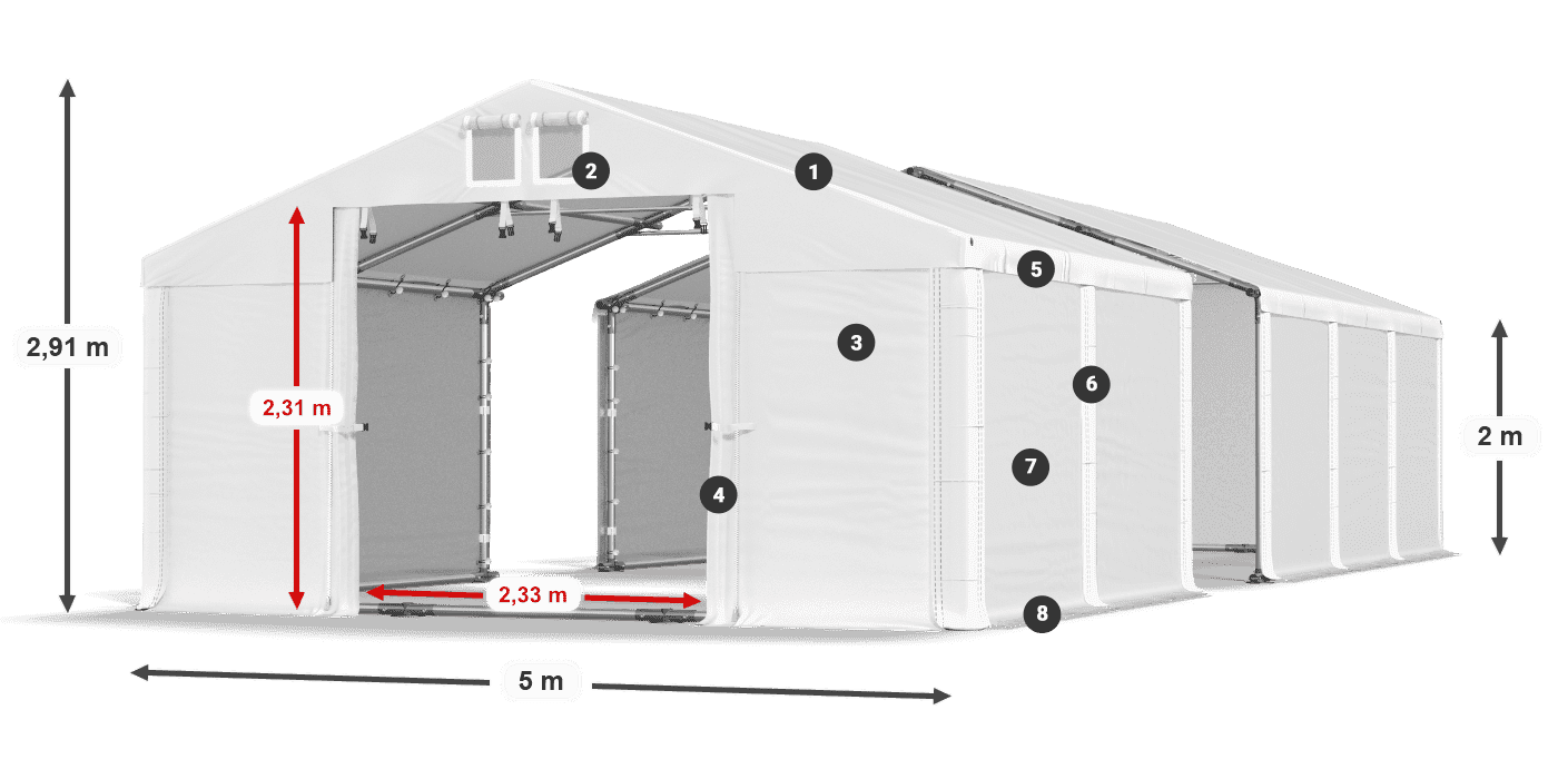 Střecha: MS 580 PVC Stěny: FR M 620 PVC 2m legenda