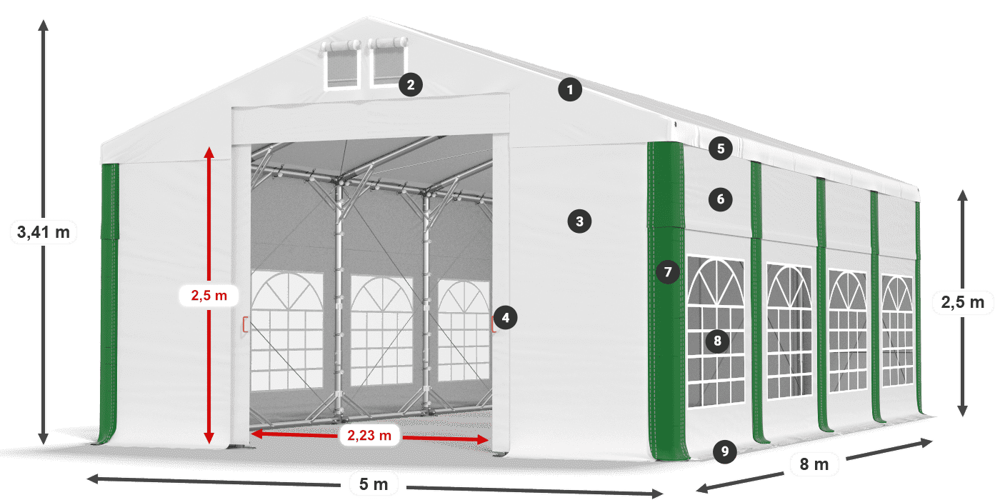 Střecha: FR 620 PVC Stěny: SD 500 PVC 2,5 m legenda