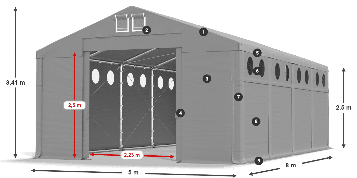 Střecha: FR 620 PVC Stěny: SD O 500 PVC 2,5 m legenda