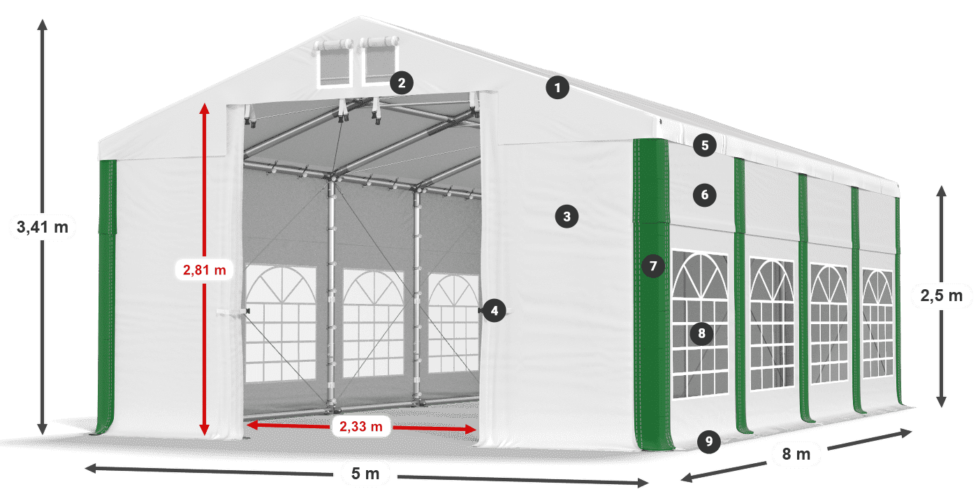 Střecha: FR 620 PVC Stěny: SD 500 PVC 2,5 m legenda