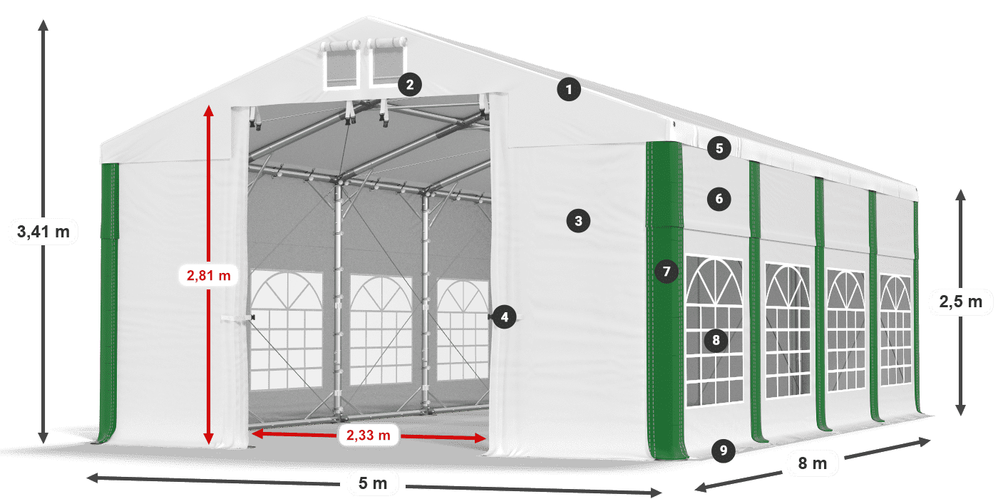 Střecha: MS 580 PVC Stěny: FR 620 PVC 2,5 m legenda