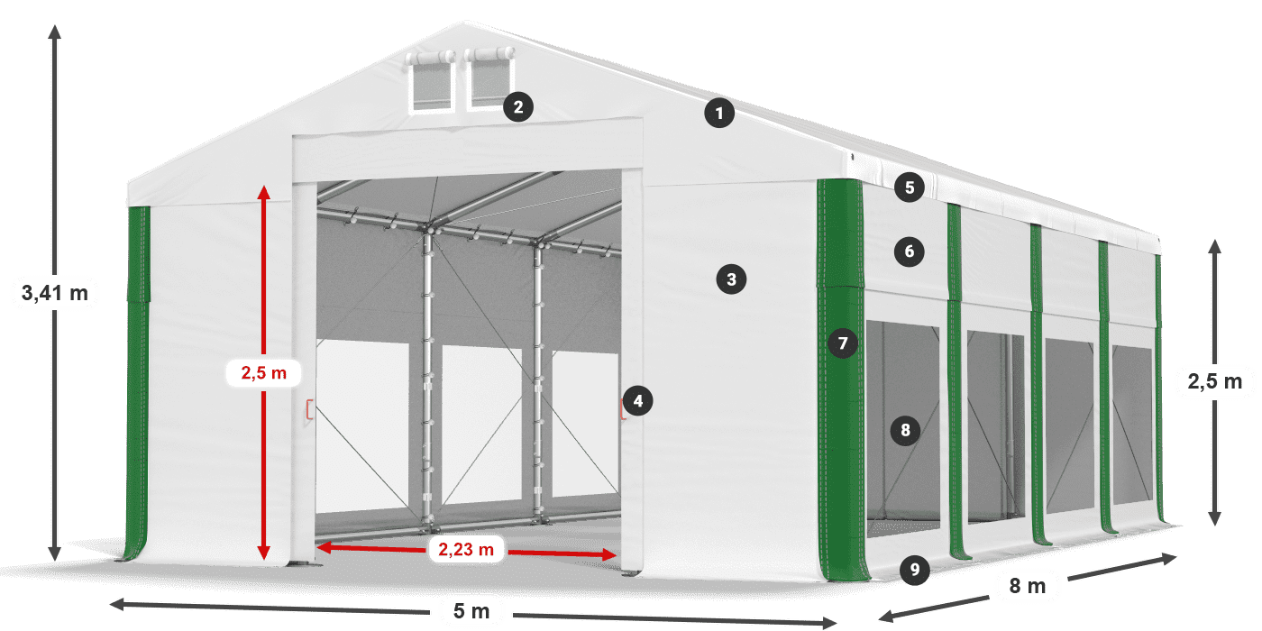 Střecha: MS 580 PVC Stěny: MS 580 PVC 2,5 m legenda