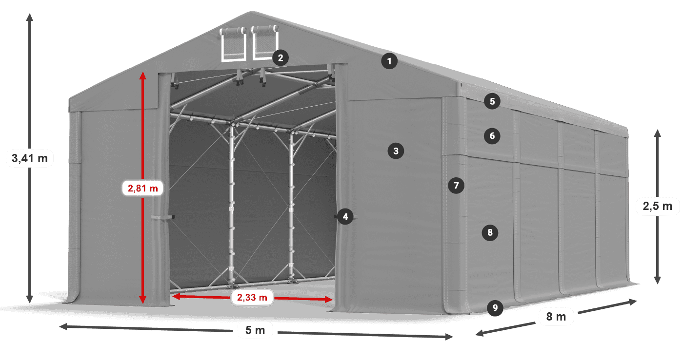 Střecha: MS 580 PVC Stěny: SD 500 PVC 2,5 m legenda
