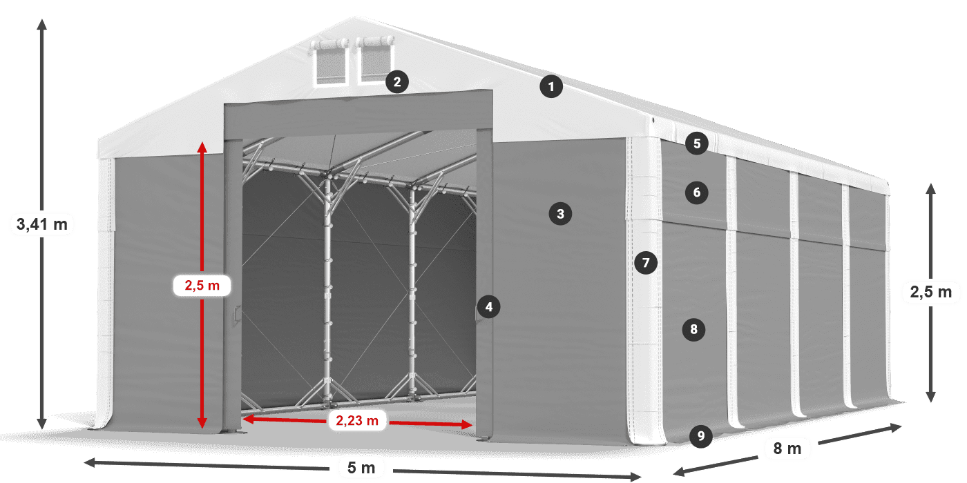 Střecha: MS 580 PVC Stěny: SD 500 PVC 2,5 m legenda