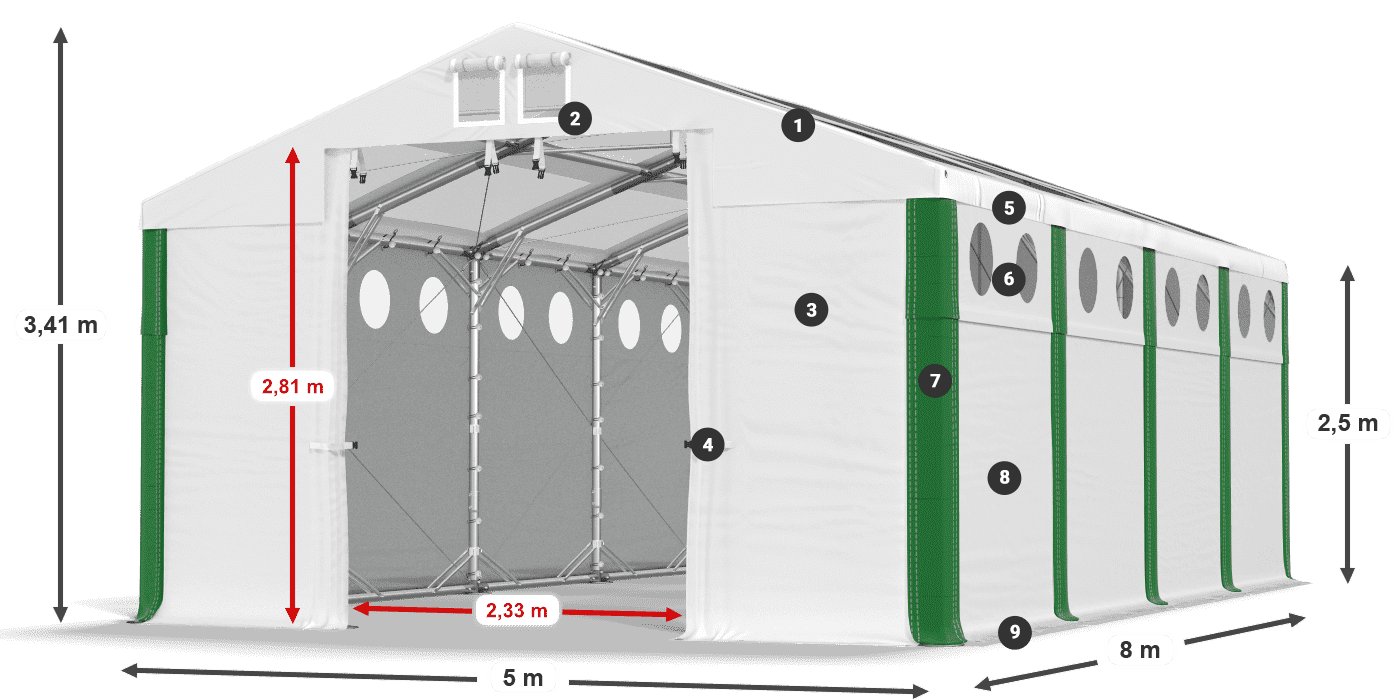Střecha: MS T 580 PVC Stěny: SD O 500 PVC 2,5 m legenda