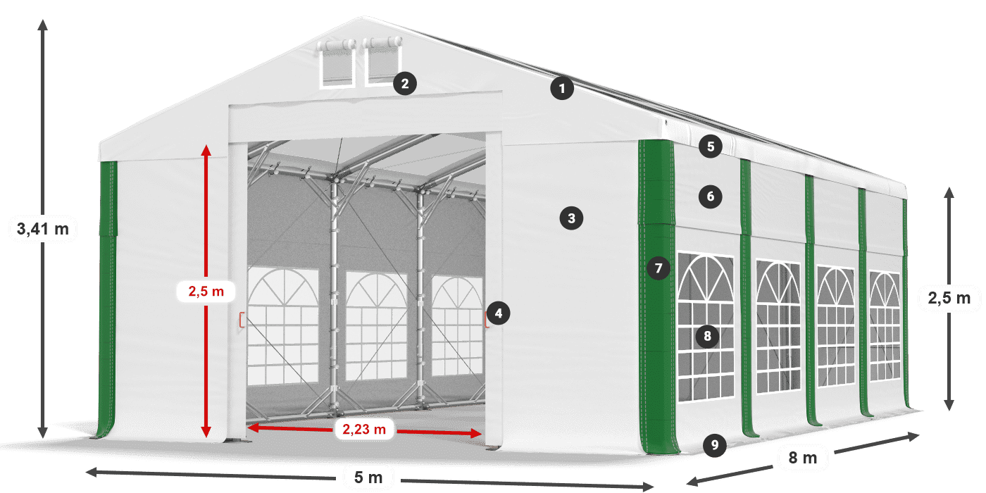 Střecha: MS 580 PVC Stěny: SD 500 PVC 2,5 m legenda