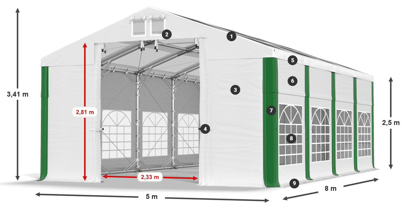 Střecha: MS 580 PVC Stěny: SD 500 PVC 2,5 m legenda