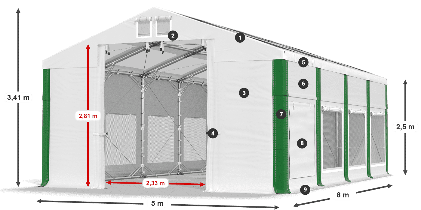 Střecha: MS T 580 PVC Stěny: SD M 500 PVC 2,5 m legenda