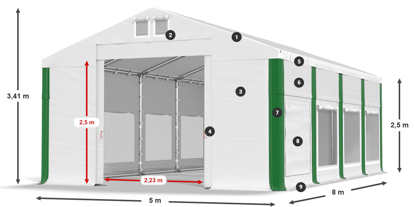 Střecha: MS 580 PVC Stěny: SD M 500 PVC 2,5 m legenda