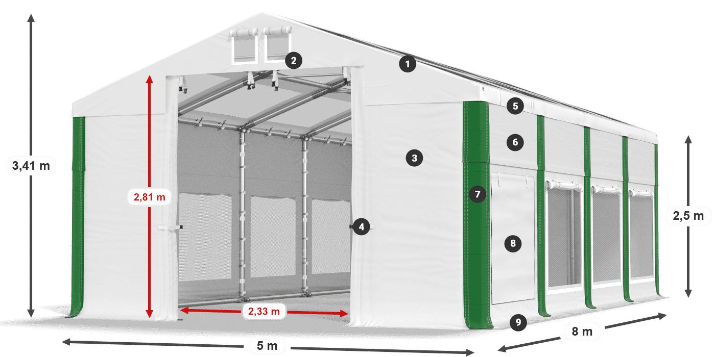 Střecha: MS T 580 PVC Stěny: SD M 500 PVC 2,5 m legenda