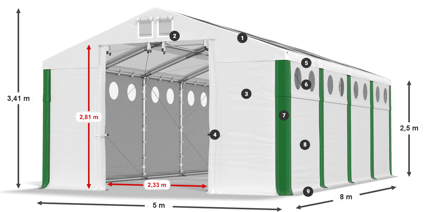 Střecha: MS T 580 PVC Stěny: SD O 500 PVC 2,5 m legenda