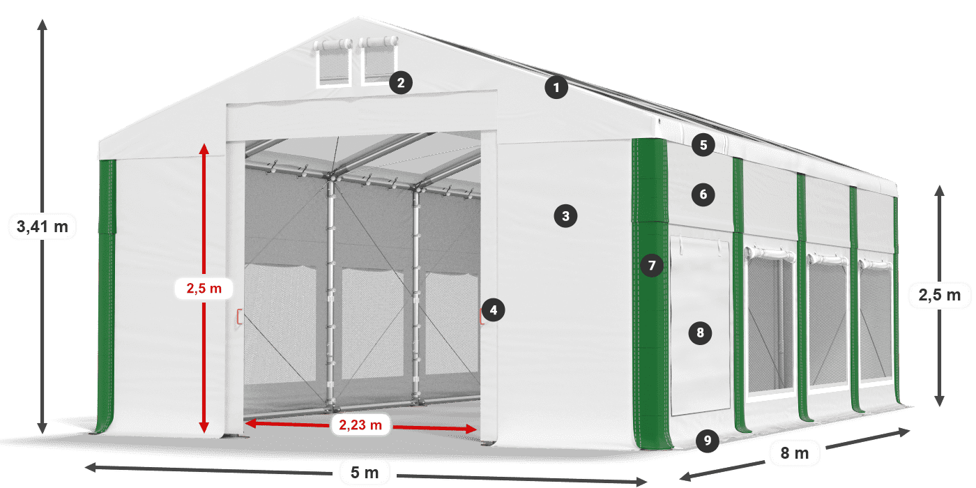 Střecha: MS T 580 PVC Stěny: SD M 500 PVC 2,5 m legenda