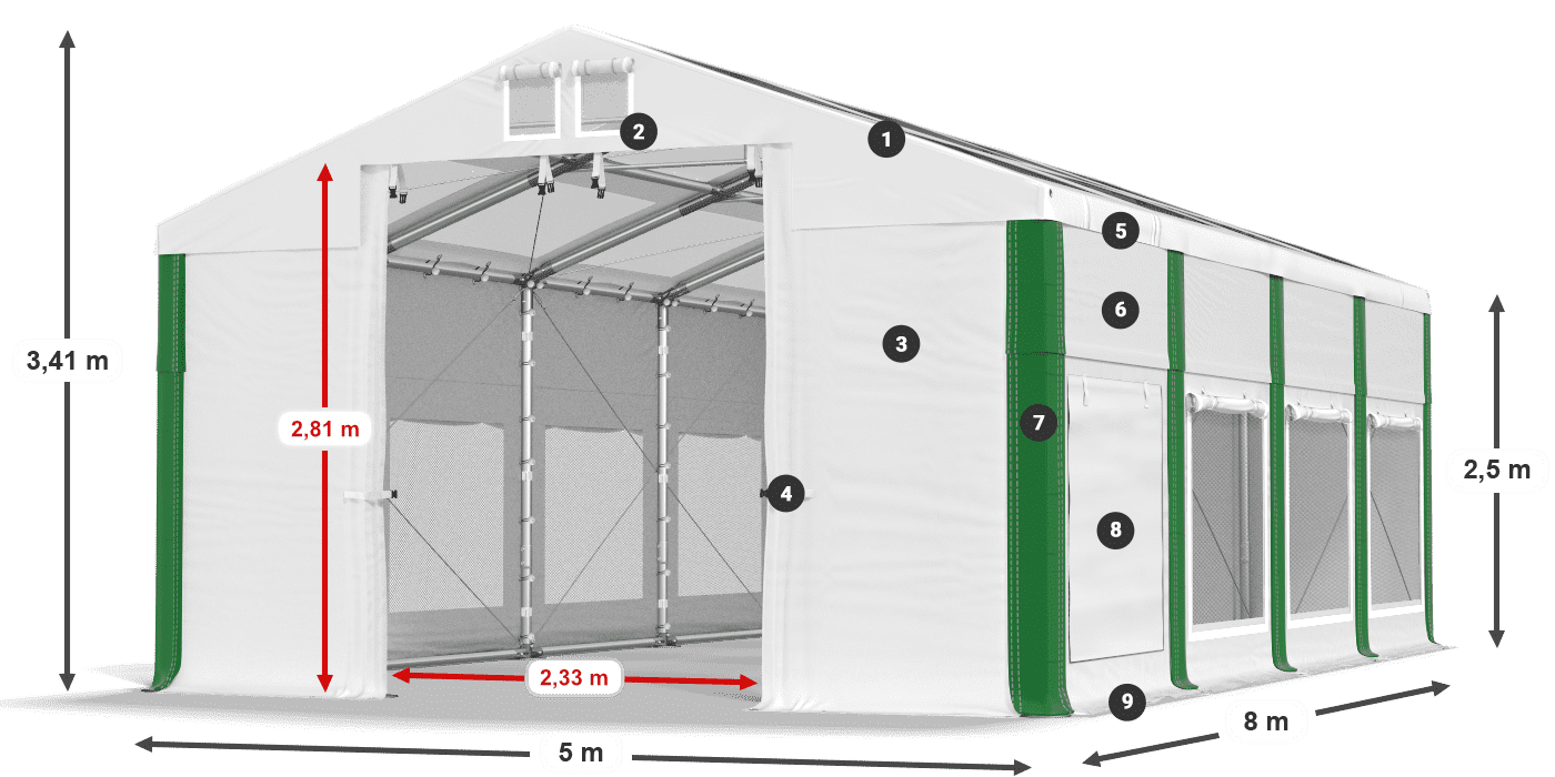 Střecha: MS T 580 PVC Stěny: SD M 500 PVC 2,5 m legenda