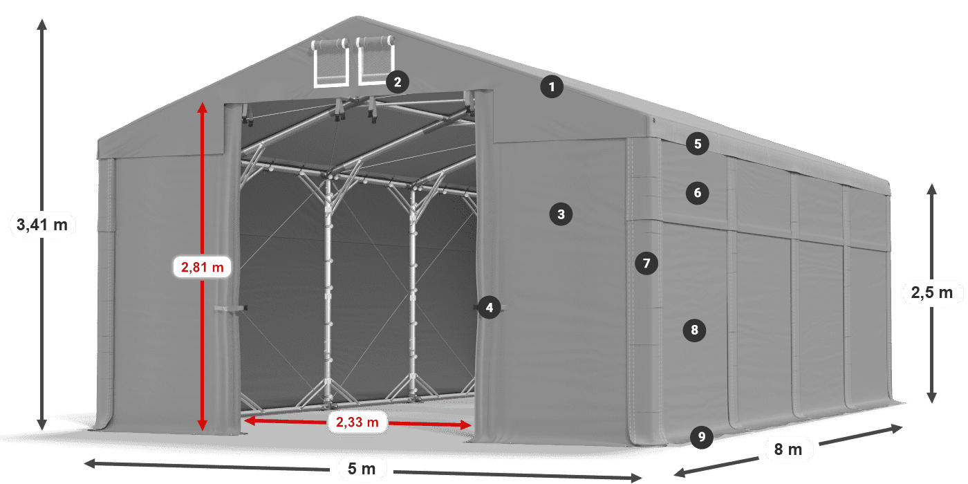 Střecha: SD 560 PVC Stěny: FR 620 PVC legenda 2,5m