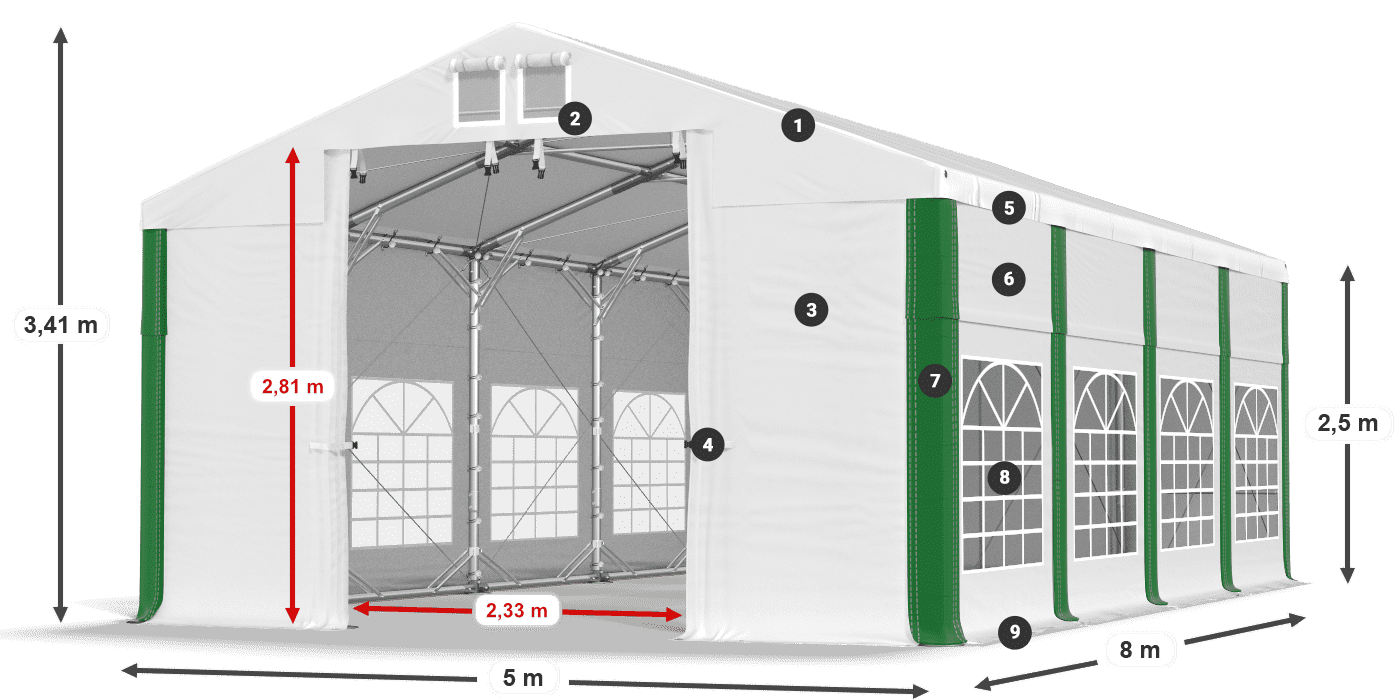 Střecha: SD 560 PVC Stěny: FR 620 PVC legenda 2,5m