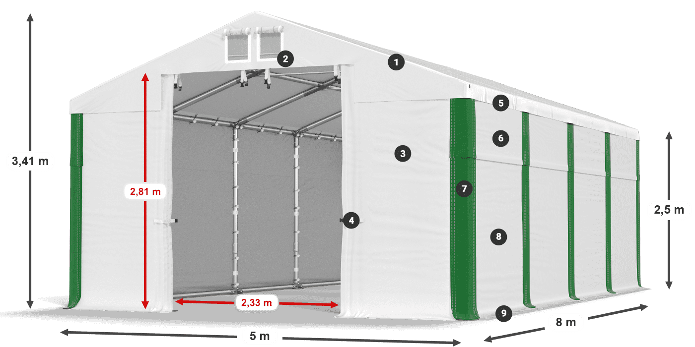 Střecha: SD 560 PVC Stěny: FR 620 PVC legenda 2,5m