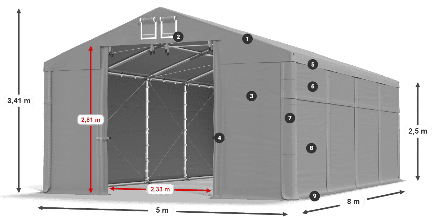 Střecha: SD 560 PVC Stěny: MS 580 PVC legenda 2,5m