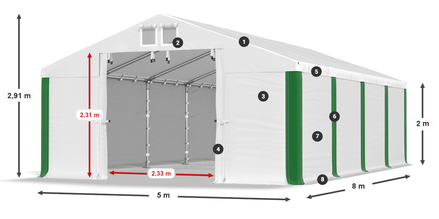 Střecha: FR 620 PVC Stěny: SD 580 PVC 2m legenda