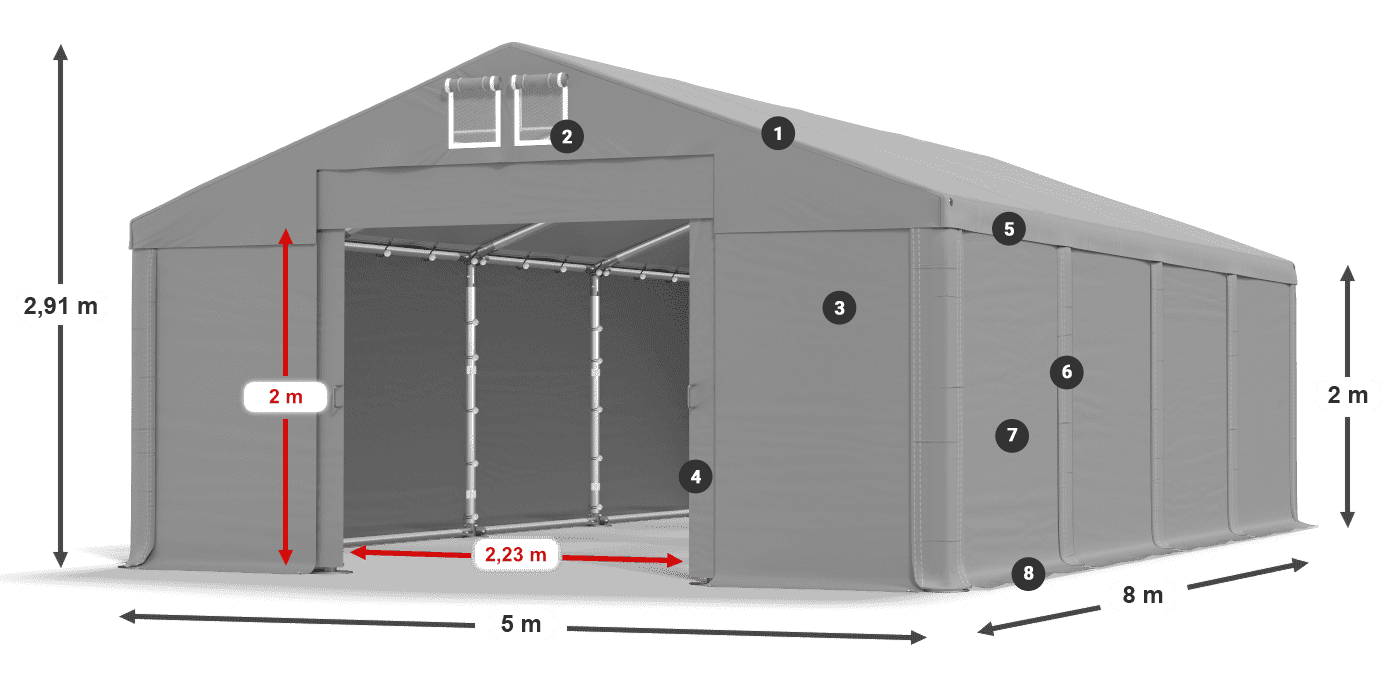 Střecha: FR 620 PVC Stěny: SD 580 PVC 2m legenda