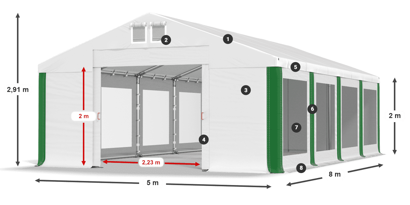 Střecha: FR 620 PVC Stěny: MS 580 PVC 2m legenda