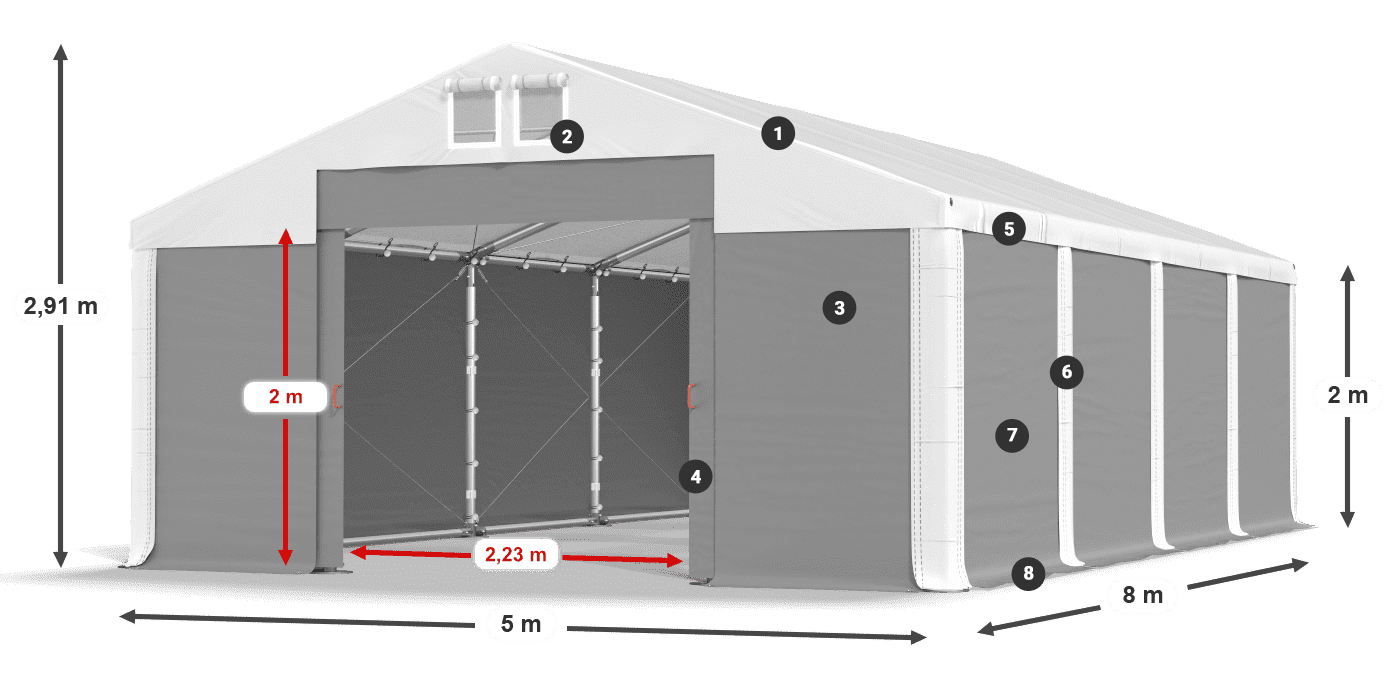 Střecha: FR 620 PVC Stěny: SD 580 PVC 2m legenda