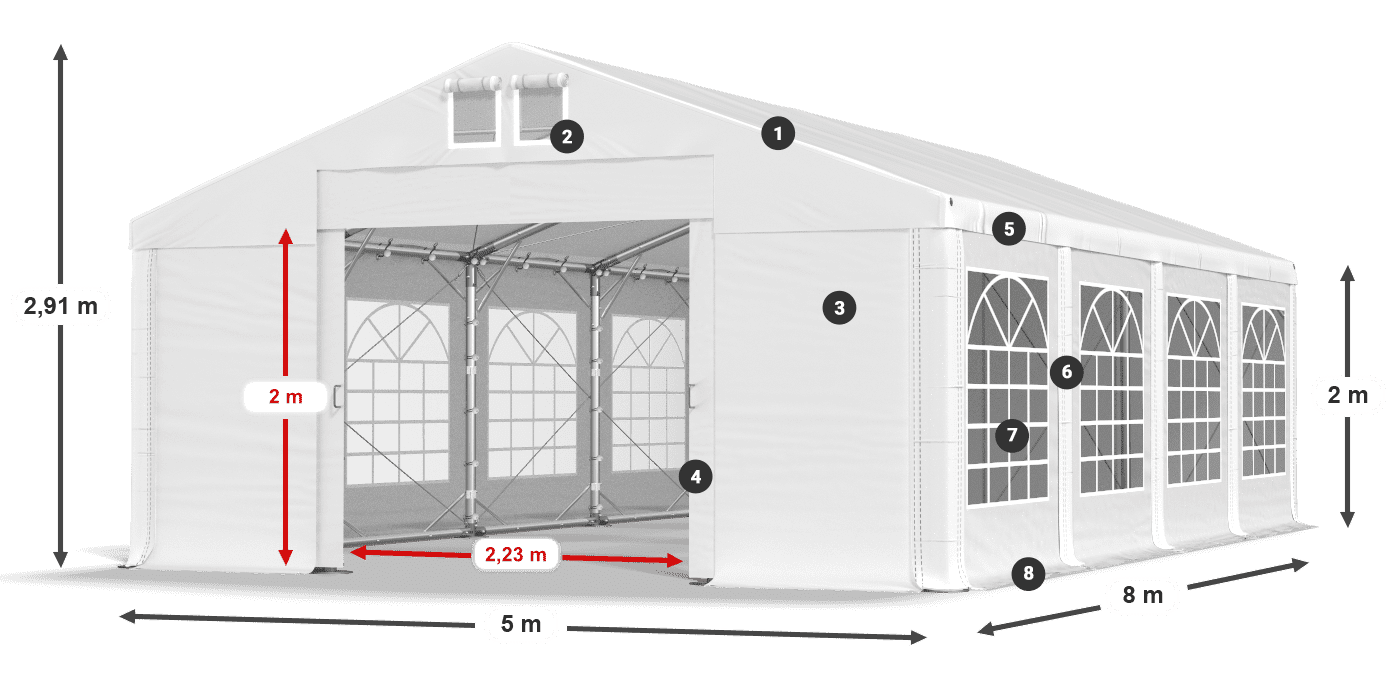 Střecha: FR 620 PVC Stěny: SD 500 PVC 2m legenda