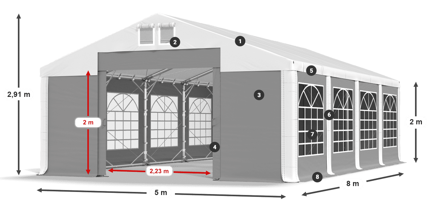 Střecha: FR 620 PVC Stěny: SD 500 PVC 2m legenda