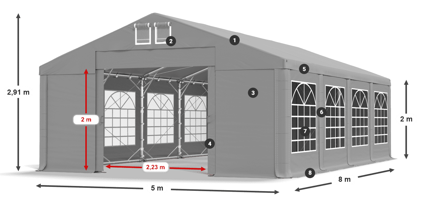Střecha: FR 620 PVC Stěny: SD 500 PVC 2m legenda