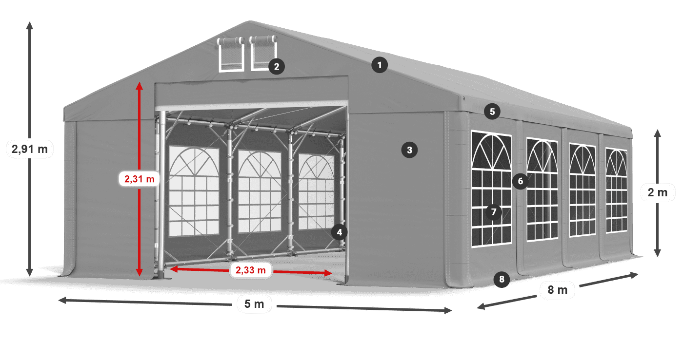 Střecha: FR 620 PVC Stěny: SD 500 PVC 2m legenda