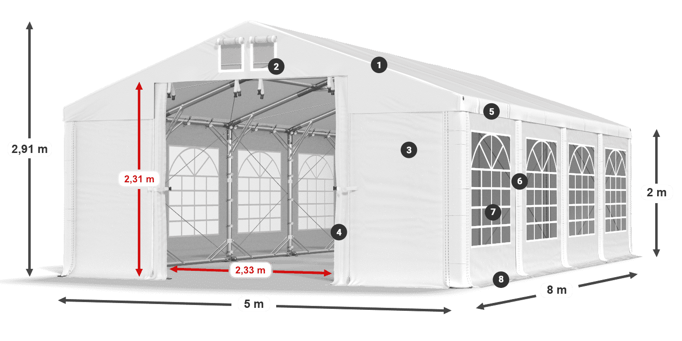 Střecha: FR 620 PVC Stěny: SD 500 PVC 2m legenda